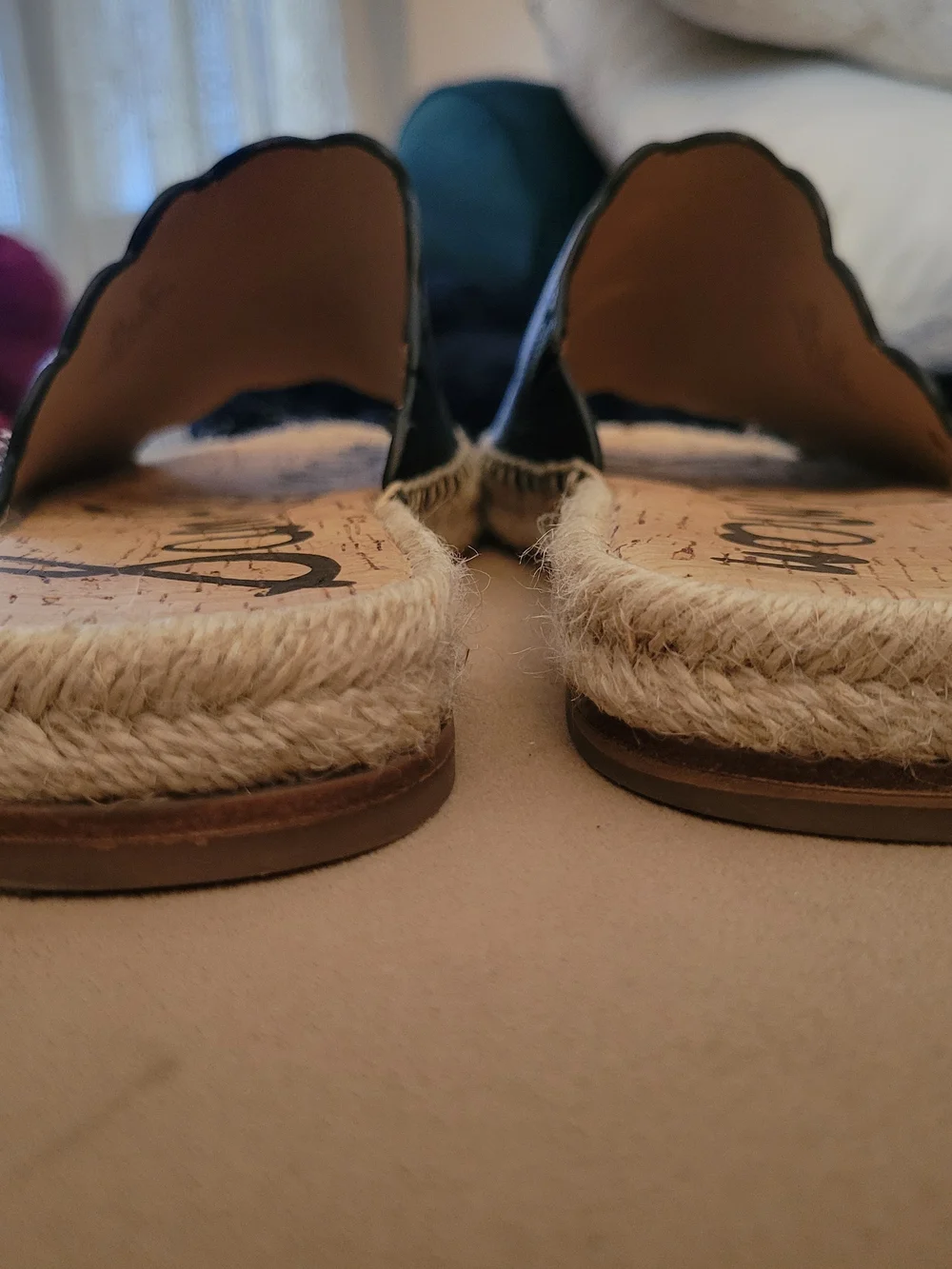 Sam Edelman Black Scalloped Espadrille Slides Sz 10